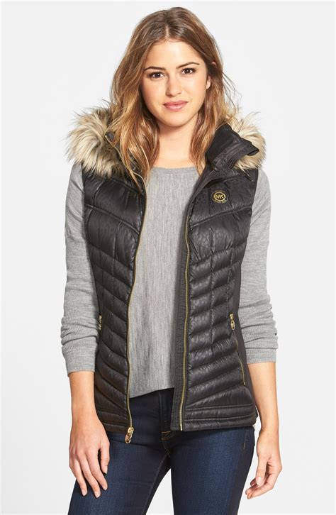 faux fur trimmed hooded vest michael kors